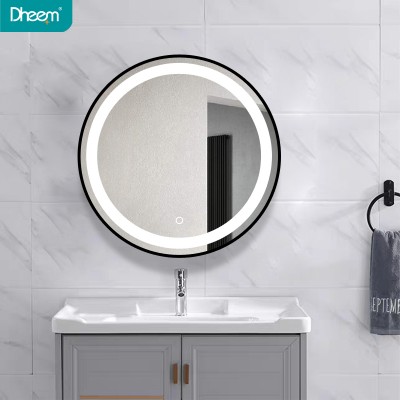 DHEEM Fashion Round Wall Mounted Decorative Bathroom LED Mirror with Frame