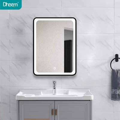 DHEEM Wholesale Modern Decorative Bath Wall Black Framed LED Mirror